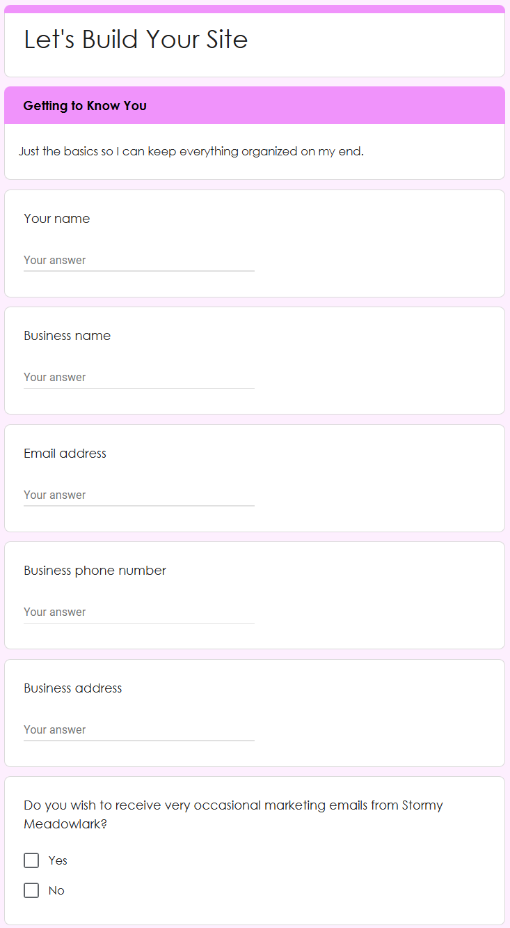 First page of the discovery questions