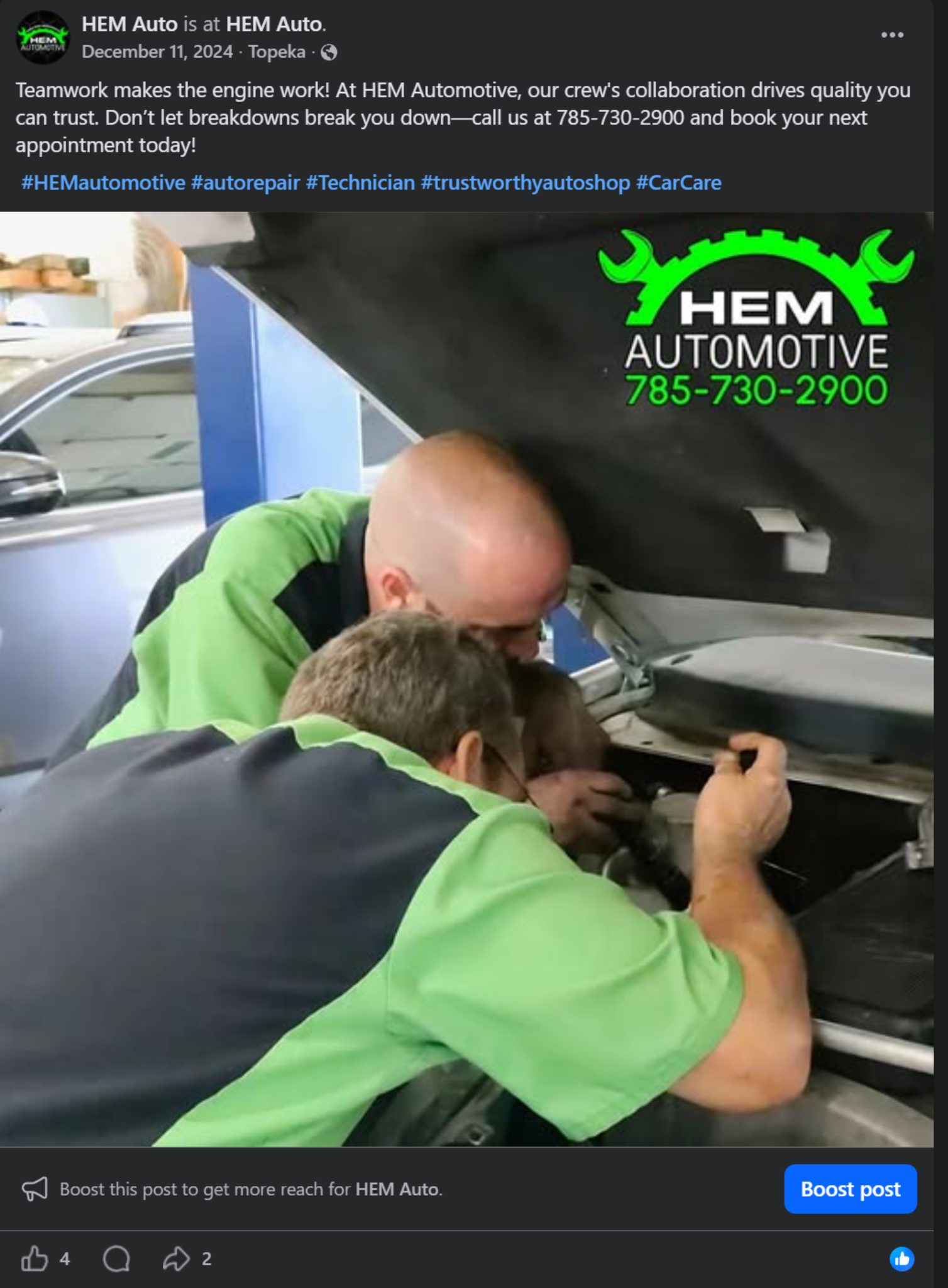 General HEM Automotive branded social media post
