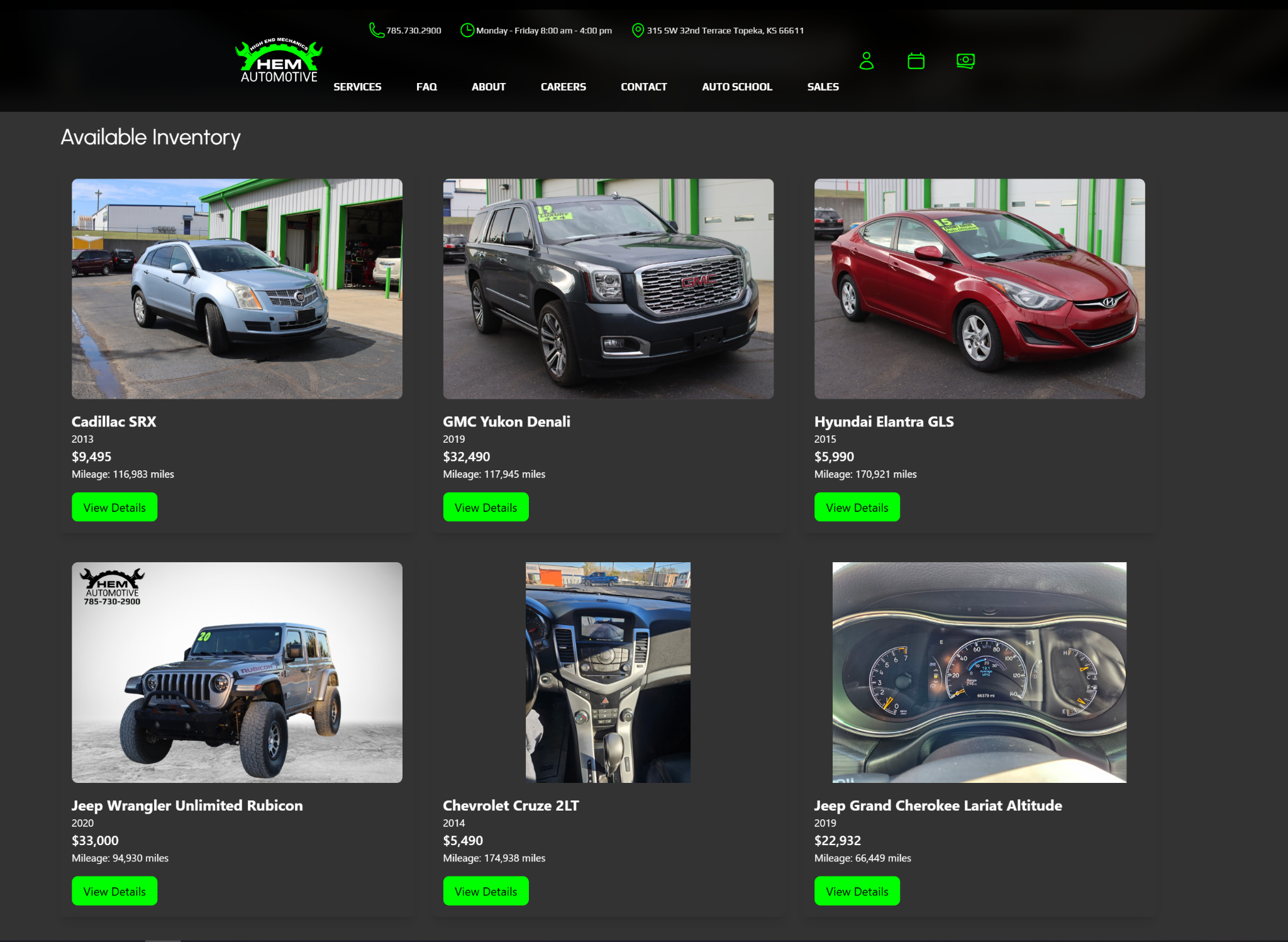 Vehicle inventory overview page